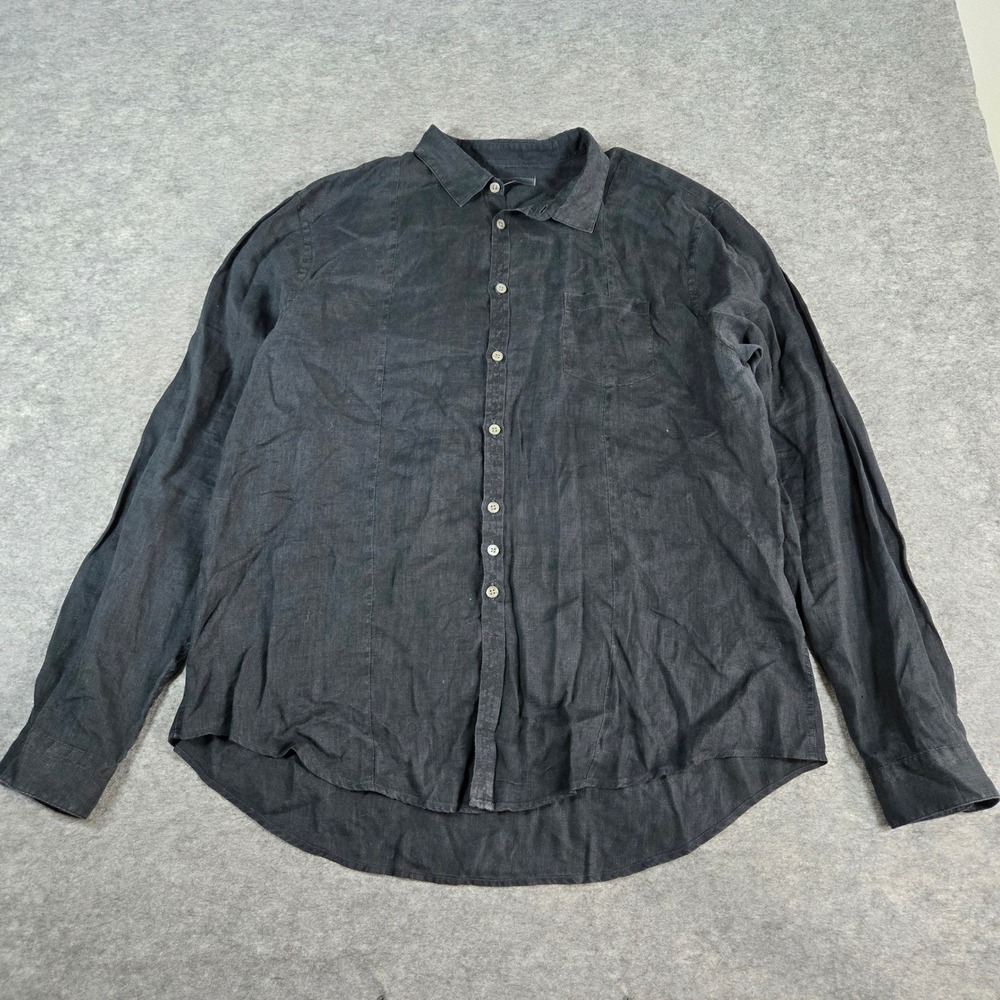 John Varvatos Mens Black 100% Linen Casual Button Down Shirt XL